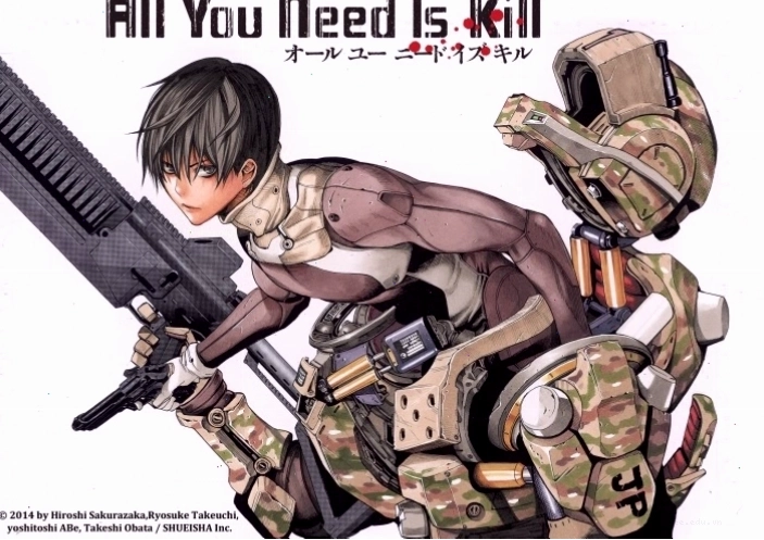 Bìa manga All You Need Is Kill với hình ảnh nhân vật chính