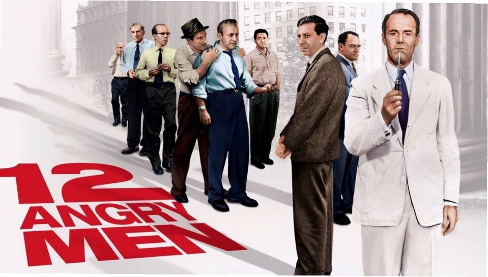 Cảnh 12 bồi thẩm viên cùng thảo luận trong phòng xử án của phim 12 Angry Men