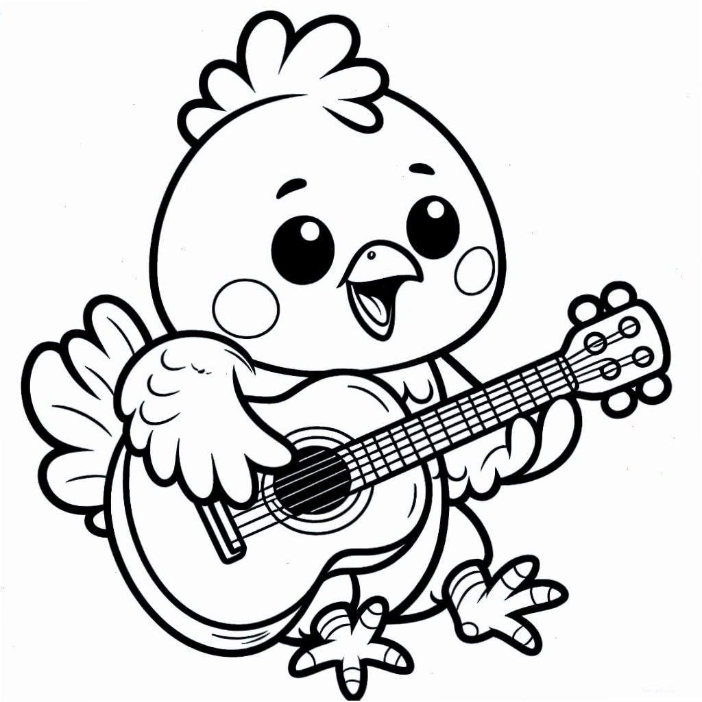 Chú gà hoạt hình đang đánh đàn