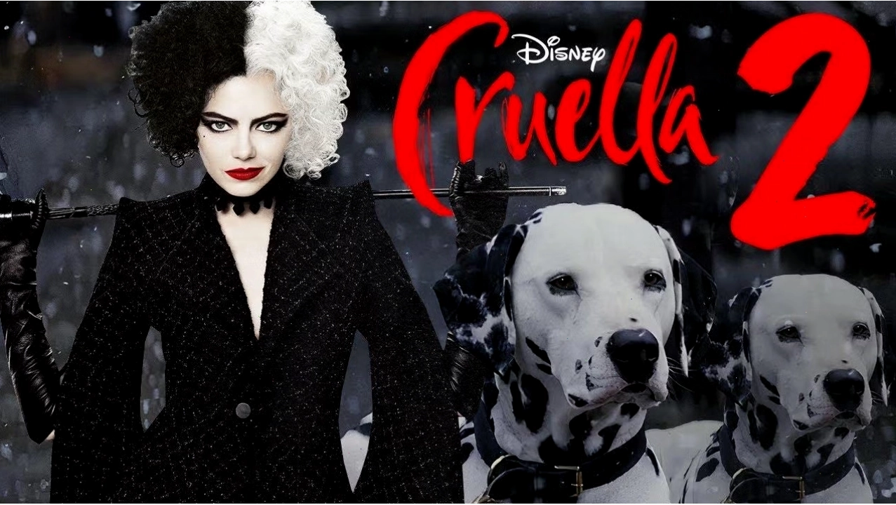 Cruella de Vil trong một cảnh phim đầy kịch tính
