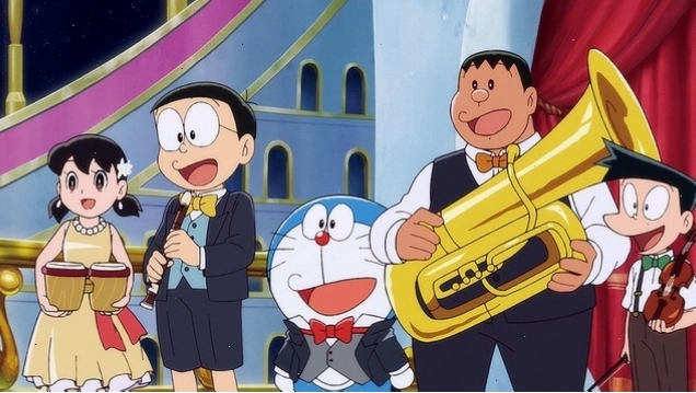 Dàn nhạc của Doraemon gồm Shizuka, Nobita, Jaian và Suneo