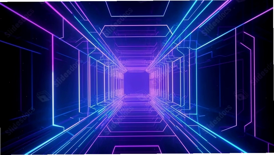 Đường hầm neon hình học với đèn neon rực rỡ
