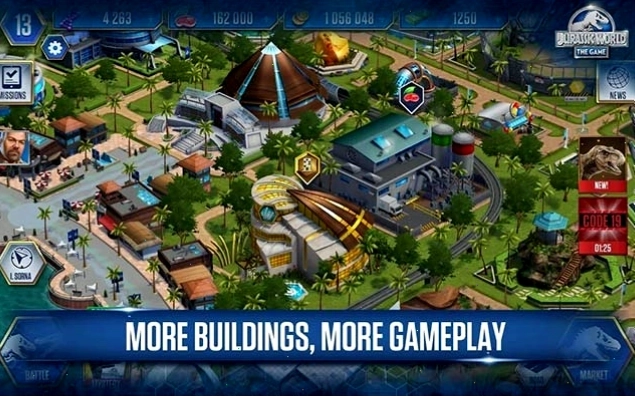 Giao diện chính của Jurassic World™: The Game với các loài khủng long