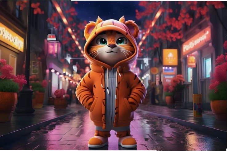 Hổ con 3D trong thành phố