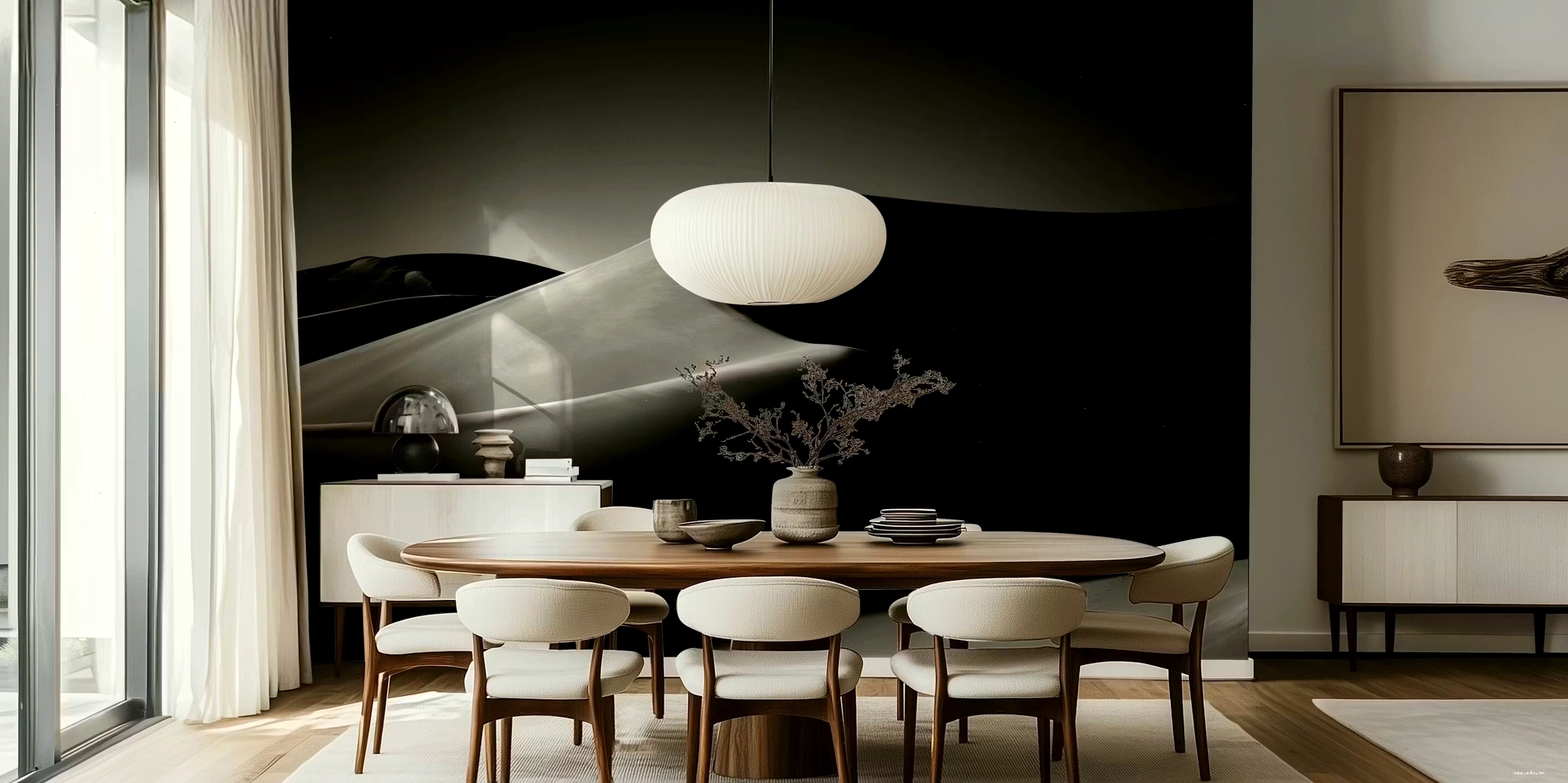 Khu vực làm việc với dune wallpaper mang lại cảm hứng sáng tạo