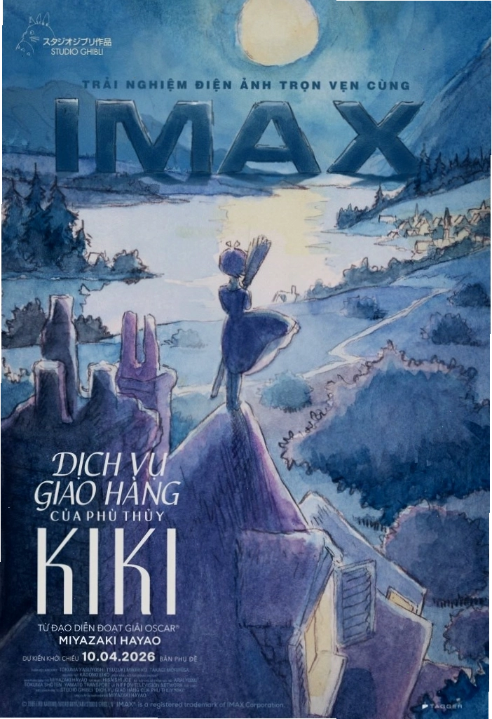 Phù thủy Kiki thực hiện nhiệm vụ giao hàng bằng chổi bay