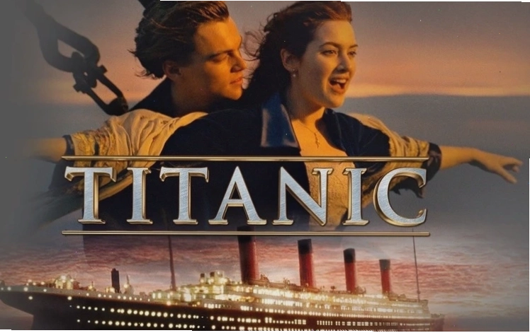 Poster phim Titanic với hình ảnh Jack và Rose trên boong tàu